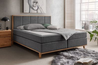 Boxspringbett inkl. Topper 'Niklas' 200x200cm Eiche Stoff anthrazit