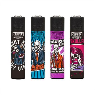 Clipper Reibrad Feuerzeuge Skulls #23, 4 Stück
