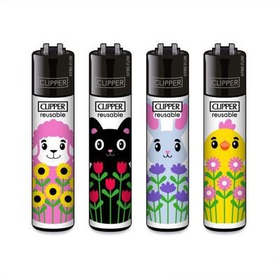 Clipper Reibrad Feuerzeuge Spring Animal, 4 Stück