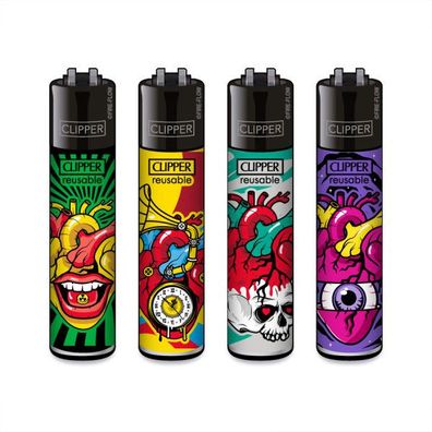 Clipper Reibrad Feuerzeuge Trippy Hearts #2, 4 Stück