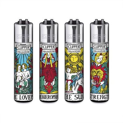 Clipper Reibrad Feuerzeuge Tarot Cards, 4 Stück