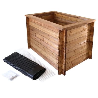 Massives Hochbeet aus Holz, Frühbeet als Set mit Noppenfolie und Nagerschutzgitter