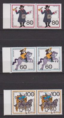 BRD 1989 postfrisch waagerechtes Paar MiNr. 1437-1439 Eckrand Postbeförderung