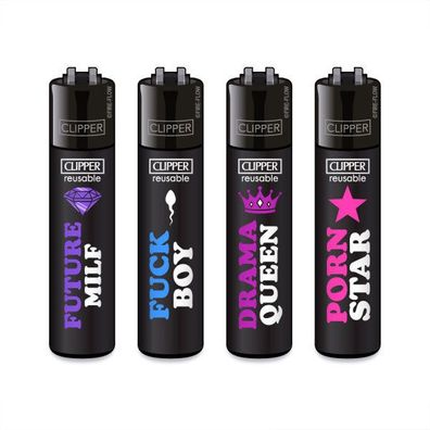 Clipper Reibrad Feuerzeuge FFX Adult Slogan, 4 Stück