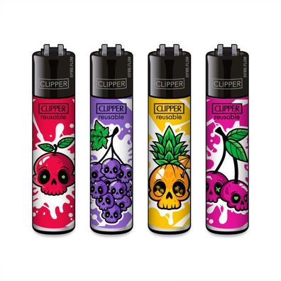 Clipper Reibrad Feuerzeuge Fruit Skulls #2, 4 Stück