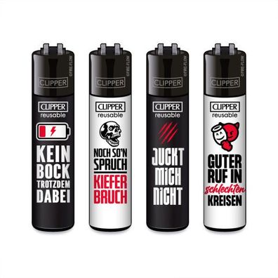 Clipper Reibrad Feuerzeuge Sprüche #2, 4 Stück