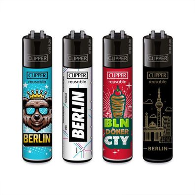 Clipper Reibrad Feuerzeuge Berlin Collection FF, 4 Stück