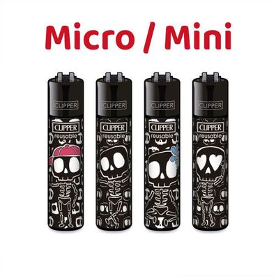 Micro / Mini Clipper Reibradfeuerzeuge 4x Daily Skeleton