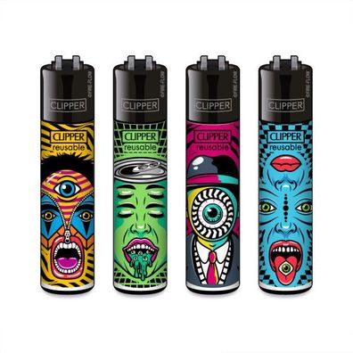 Clipper Reibrad Feuerzeuge Trippy #5, 4 Stück
