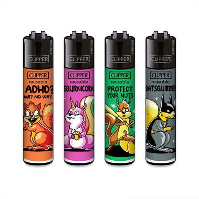 Clipper Reibrad Feuerzeuge Squirrels, 4 Stück