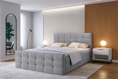 AX LIVING Bett mit Bettkasten 140x200 cm Argentaro graues Boxspringbett