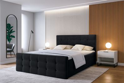 AX LIVING Bett mit Bettkasten 180x200 Argentaro Boxspringbett schwarz