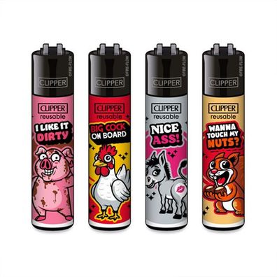 Clipper Reibrad Feuerzeuge Sexy Animals, 4 Stück