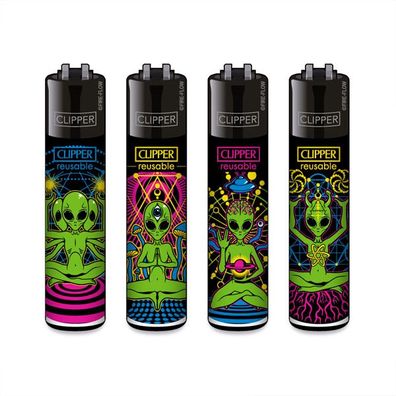 Clipper Reibrad Feuerzeuge Trippy Alien, 4 Stück