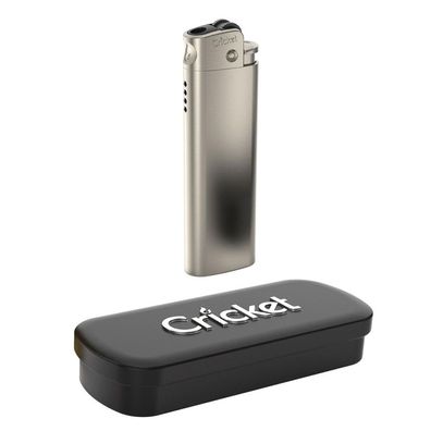 Cricket Reibradfeuerzeug Nickel Jetflame in der Metallbox + Ersatzfeuerstein