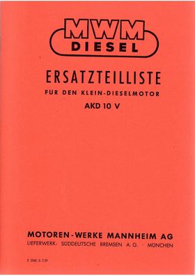 Ersatzteilliste MWM AKD 10 V für den kleinen Dieselmotor, Landtechnik, Oldtimer