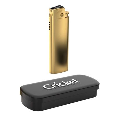 Cricket Reibradfeuerzeug Gold Jetflame in der Metallbox + Ersatzfeuerstein