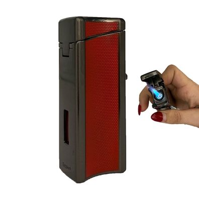 Eurojet Feuerzeug mit Jet-Flamme, Rot/Silber mit Bohrer und Zigarrenablage