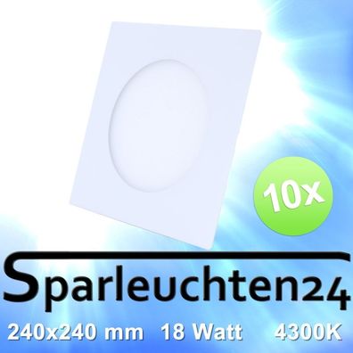 10 Stück LED Panel new weiß eckig Ultra Slim Einbau Strahler dimmbar 18W 4300K