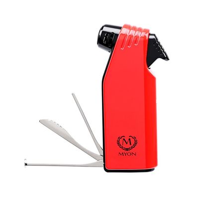 Myon Feuerzeug Rubber mit Softlamme und Pfeifenbesteck, rot