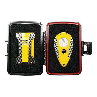 Myon Zigarrenset aus Jet Feuerzeug und Cutter, Carbon / Gelb, nachfüllbar