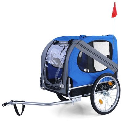 Fahrradanhänger Hundeanhänger klappbar für Haustiere bis 40Kg Grau Blau