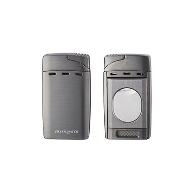 Silver Match Feuerzeug mit Double Jet-Flamme und Zigarrencutter, anthrazit