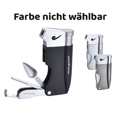 Silver Match Feuerzeug mit Soft-Flamme mit Pfeifenbesteck, Farbe nicht wählbar