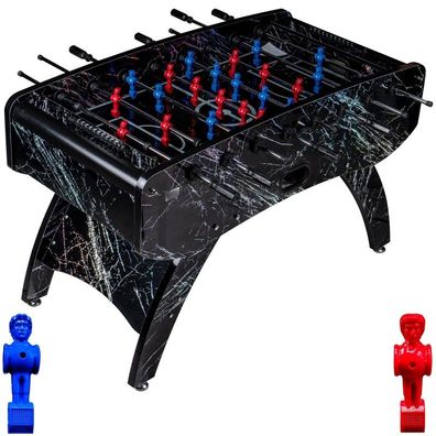 Fußball Tischkicker Premium Schwarz Glasspielfeld Figuren Blau Rot 80kg