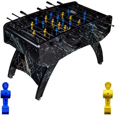 Fußball Tischkicker Premium Schwarz Glasspielfeld Figuren Blau Gelb 80kg