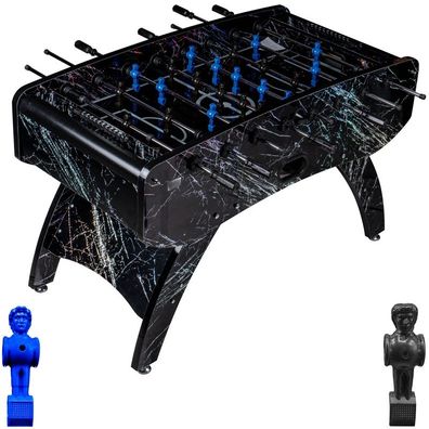 Fußball Tischkicker Premium Schwarz Glasspielfeld Figuren Blau Schwarz 80kg