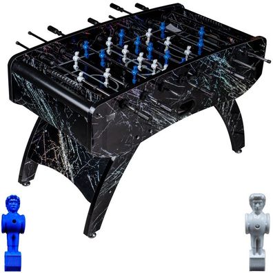 Fußball Tischkicker Premium Schwarz Glasspielfeld Figuren Blau Weiss 80kg