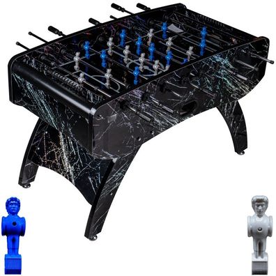 Fußball Tischkicker Premium Schwarz Glasspielfeld Figuren Blau Grau 80kg
