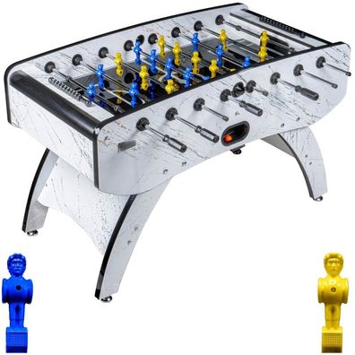 Fußball Tischkicker Premium Weiß Glasspielfeld Figuren Blau Gelb 80kg