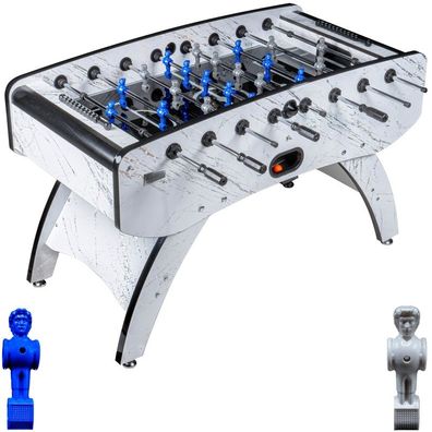 Fußball Tischkicker Premium Weiß Glasspielfeld Figuren Blau Grau 80kg