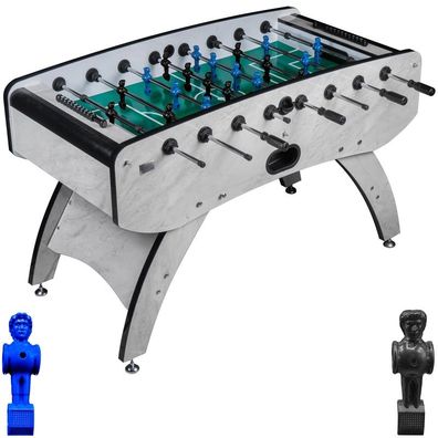 Fußball Tischkicker Design Weiss grünes Spielfeld Figuren Blau Schwarz 80kg