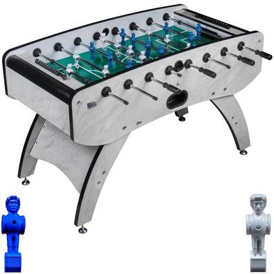Fußball Tischkicker Design Weiss grünes Spielfeld Figuren Blau Weiss 80kg