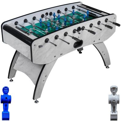 Fußball Tischkicker Design Weiss grünes Spielfeld Figuren Blau Grau 80kg