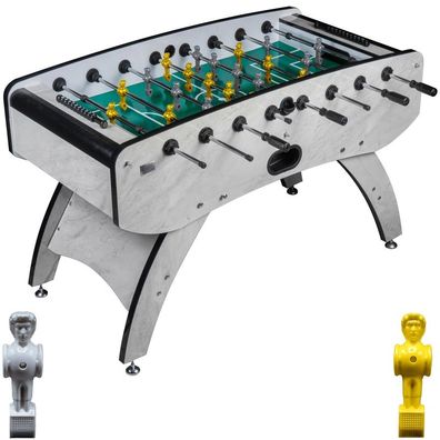 Fußball Tischkicker Design Weiss grünes Spielfeld Figuren Grau Gelb 80kg