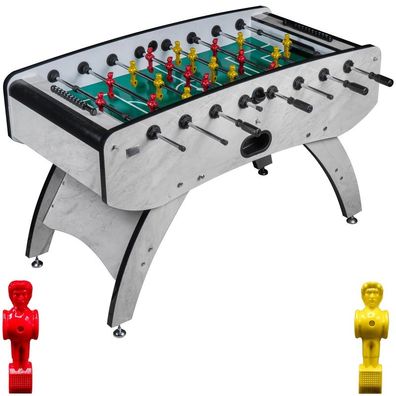 Fußball Tischkicker Design Weiss grünes Spielfeld Figuren Gelb Rot 80kg