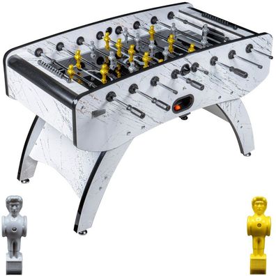 Fußball Tischkicker Premium Weiß Glasspielfeld Figuren Grau Gelb 80kg