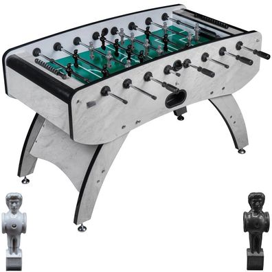 Fußball Tischkicker Design Weiss grünes Spielfeld Figuren Schwarz Grau 80kg