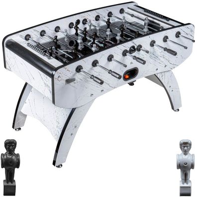 Fußball Tischkicker Premium Weiß Glasspielfeld Figuren Schwarz Grau 80kg
