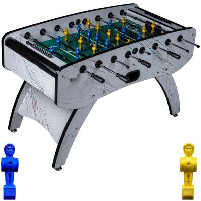 Fußball Tischkicker Premium Weiß grünes Spielfeld Figuren Blau Gelb 80kg