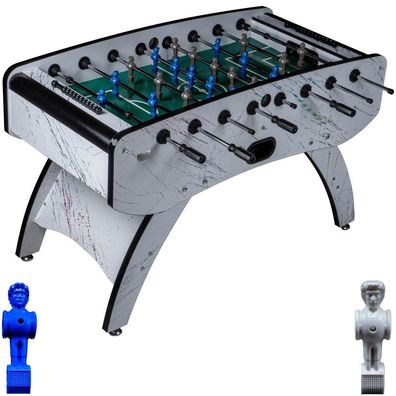 Fußball Tischkicker Premium Weiß grünes Spielfeld Figuren Blau Grau 80kg