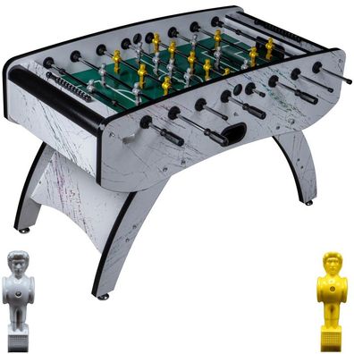 Fußball Tischkicker Premium Weiß grünes Spielfeld Figuren Grau Gelb 80kg