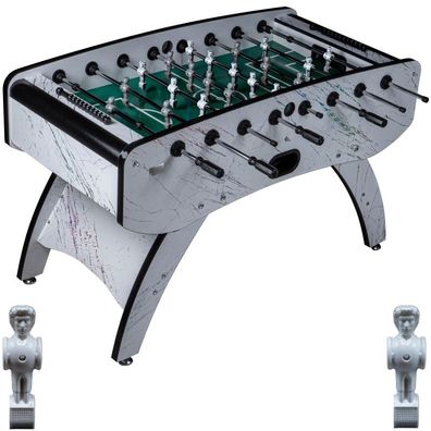 Fußball Tischkicker Premium Weiß grünes Spielfeld Figuren Grau Weiss 80kg