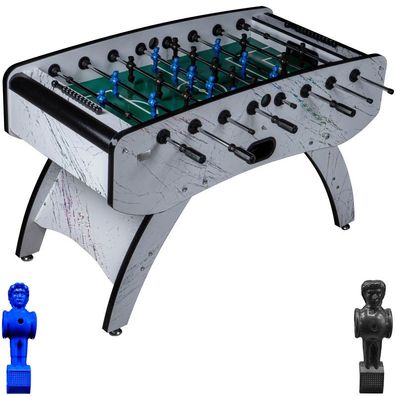 Fußball Tischkicker Premium Weiß grünes Spielfeld Figuren Blau Schwarz 80kg