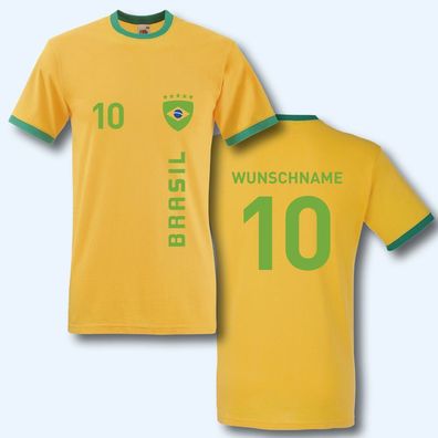 T-Shirt Trikot Retro-Shirt, WM Brasilien Brasil, Wunschname + Ziffer, Ringer T