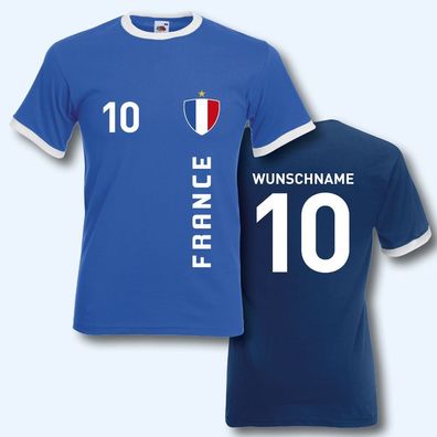 T-Shirt Trikot Retro-Shirt, WM Frankreich France, Wunschname + Ziffer, Ringer T